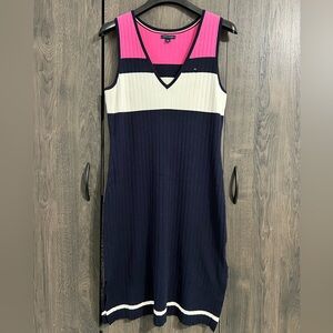 Tommy Hilfiger Sweater V-Neck Ribbed Cable Knit Dress - Medium